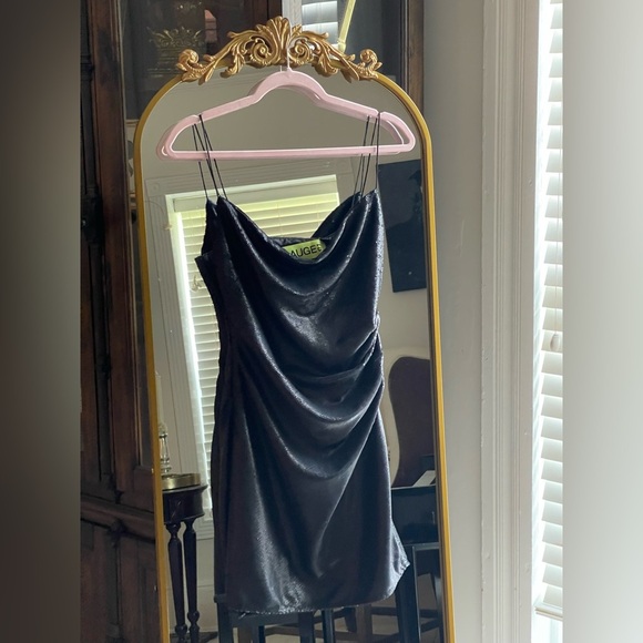 NWT Gauge 81 ALMORA Black sequin mini dress with ruching - Picture 1 of 15